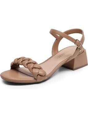 DREAM PAIRS Women's Khaki Low Heels Braided Open Toe Ankle Strap Block Heel